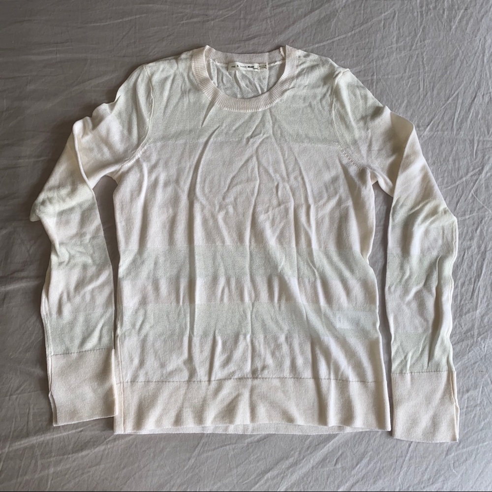 White sweater with sheer stripe detail